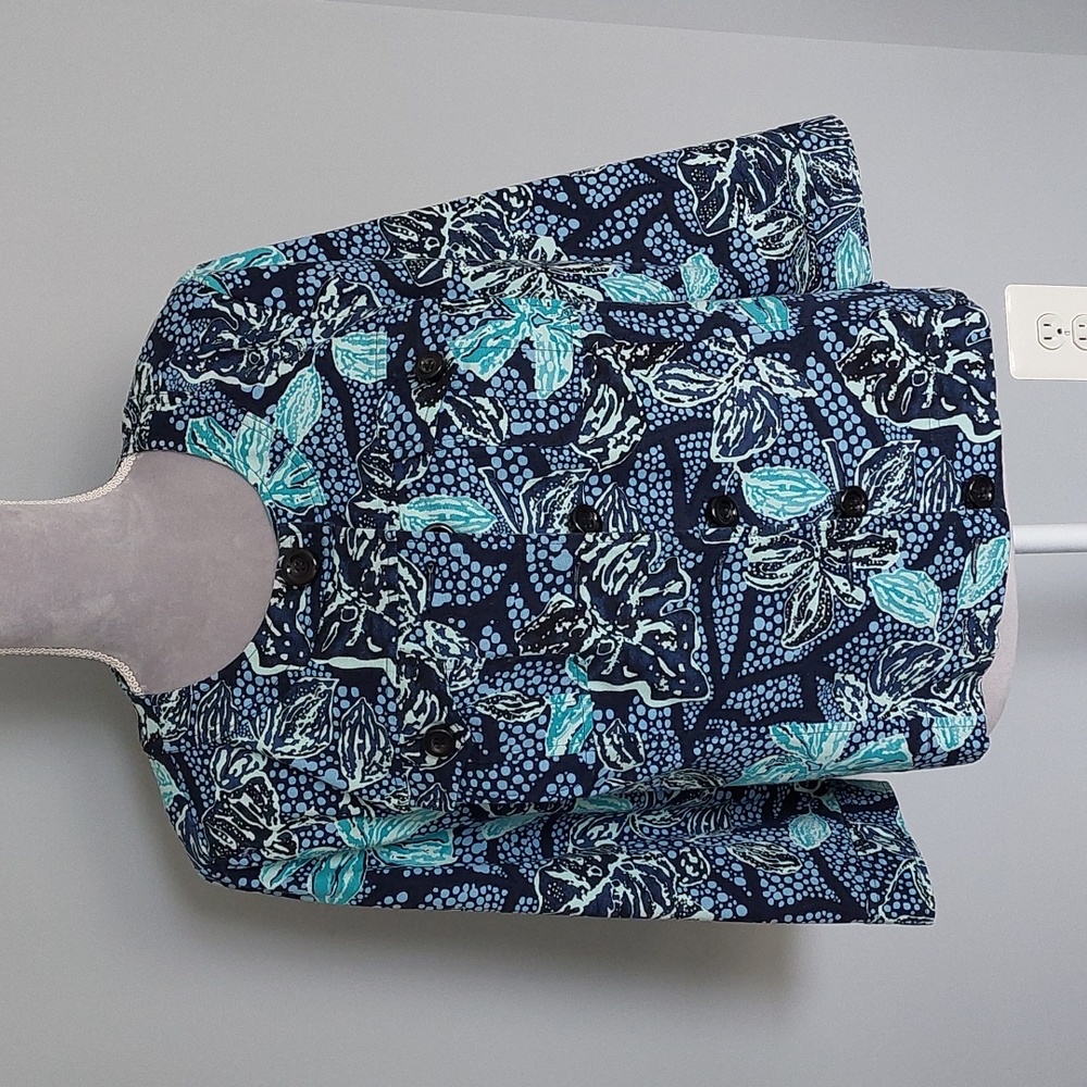 Charter Club teal tropical print cropped cotton jacket, petite L